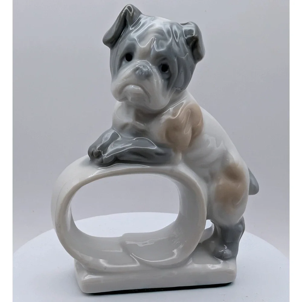 Vintage Takahashi San Francisco Porcelain Bulldog Napkin Rings Set of 4 Japan